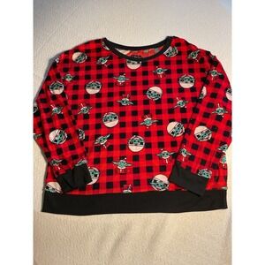 Star Wars The Child Baby Yoda Red Buffalo Plaid Pj Top Long Sleeve Women's Large